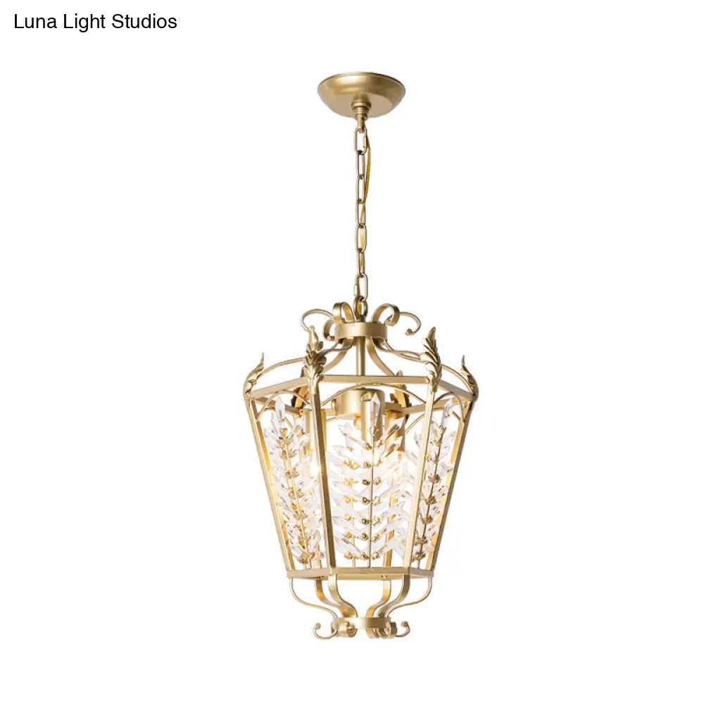 Traditional Metal Lantern Chandelier Light With Crystal Accent - Gold Finish