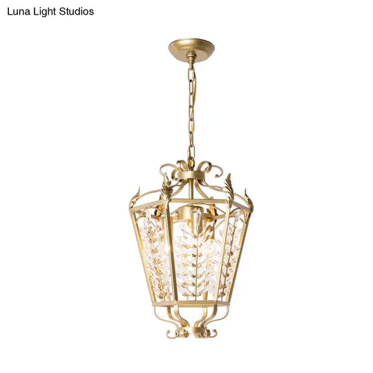 Traditional Metal Lantern Chandelier Light With Crystal Accent - Gold Finish