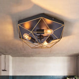 Traditional Metal Prism Cage Foyer Ceiling Light – Black Flush Mount Fixture With 3 Heads