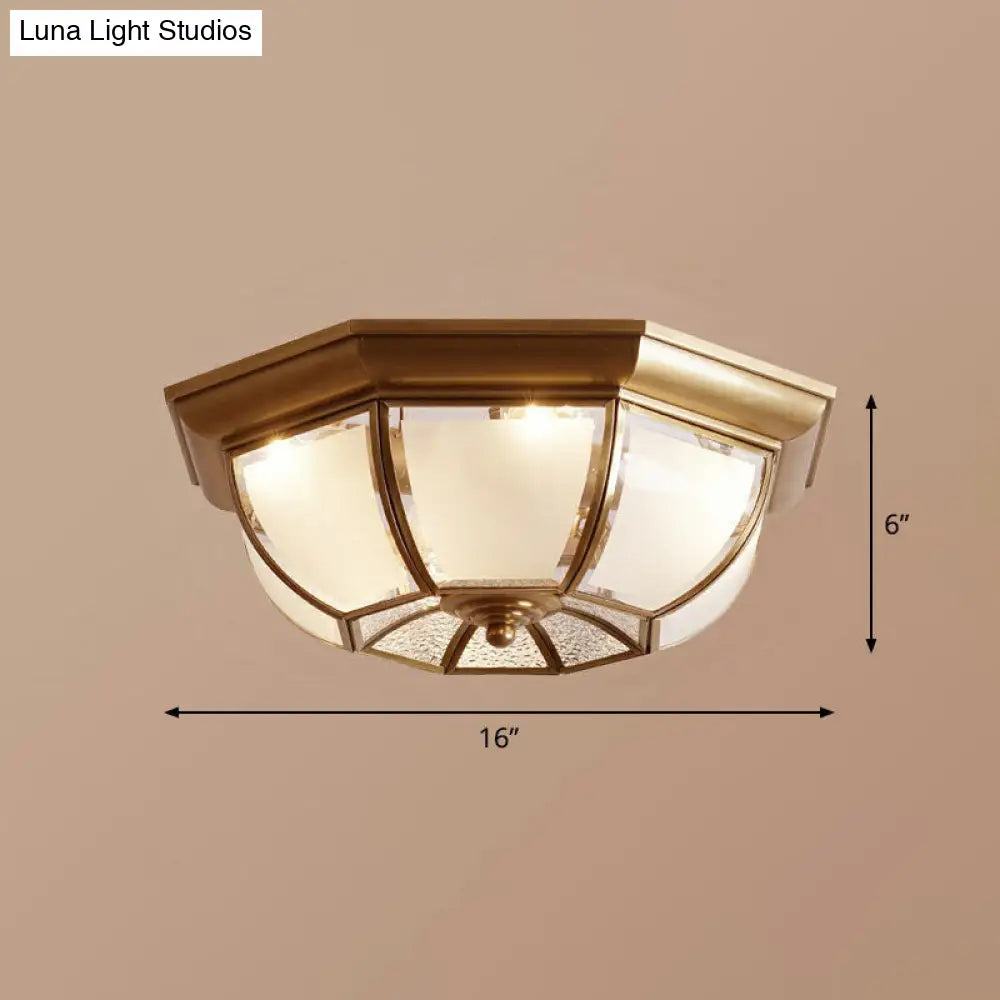 Traditional Octagon Ceiling Lamp With Bronze Finish & Frosted Glass For Kitchen / 16