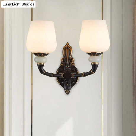 Traditional Opal Glass Black And Gold Cup-Shape Wall Lamp - 1/2 Head Indoor Lighting