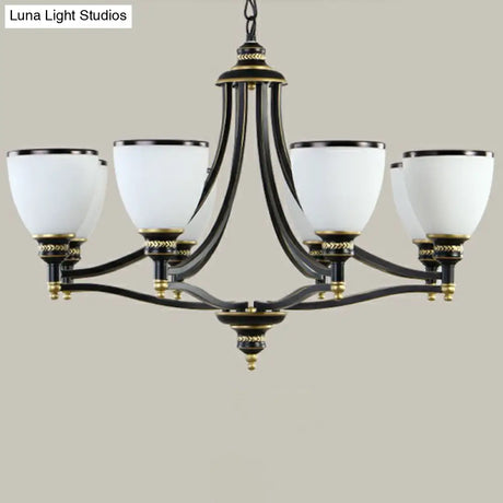 Traditional Opal Glass Black Chandelier Light For Living Room Ceiling