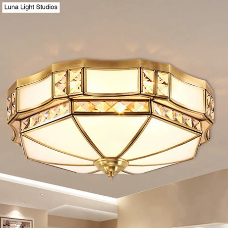 Traditional Opal Glass Bowl Ceiling Flush Mount With Gold Finish - Ideal For Bedroom Lighting