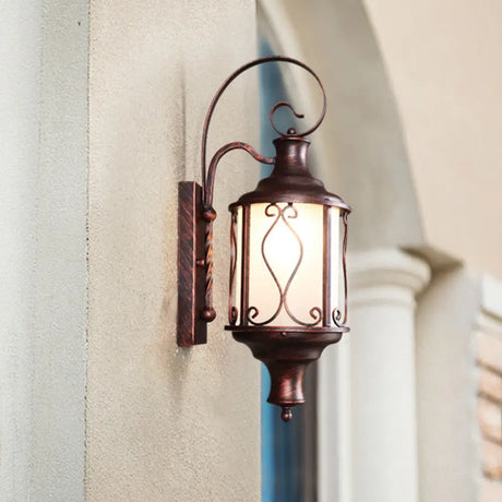 Traditional Opal Glass Lantern Wall Mounted Patio Light - 1-Light Lighting In Black/Rust Rust