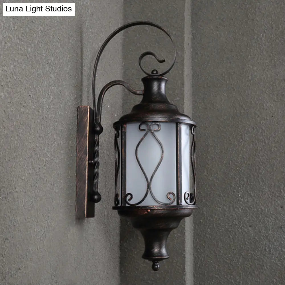 Traditional Opal Glass Lantern Wall Mounted Patio Light - 1-Light Lighting In Black/Rust