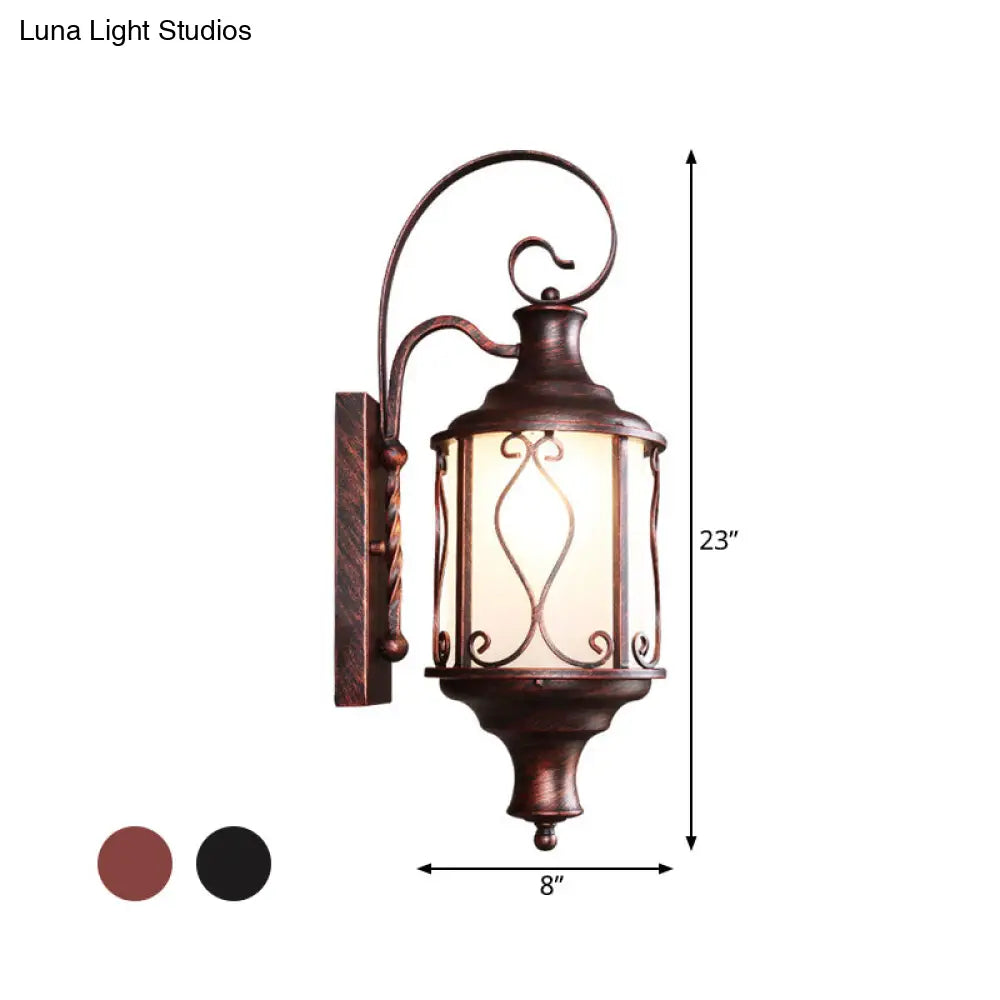 Traditional Opal Glass Lantern Wall Mounted Patio Light - 1-Light Lighting In Black/Rust