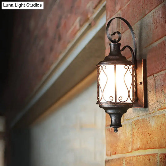 Traditional Opal Glass Lantern Wall Mounted Patio Light - 1-Light Lighting In Black/Rust
