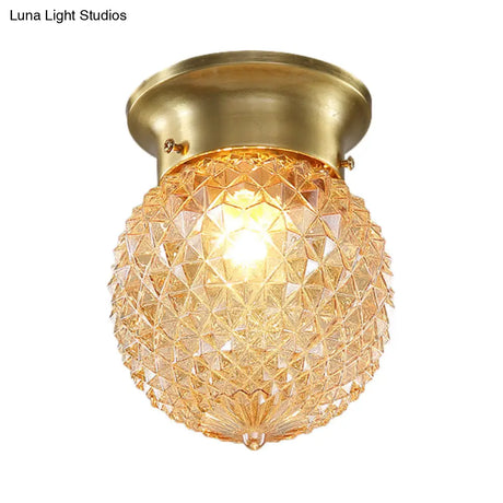 Traditional Prismatic Glass Globe Ceiling Mount Chandelier - Brass Finish 6’/7’ Wide 1 Bulb