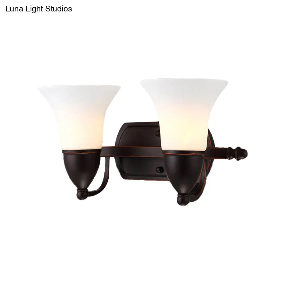 Traditional Red Brown Bell Wall Sconce Light With Frosted Glass Shade