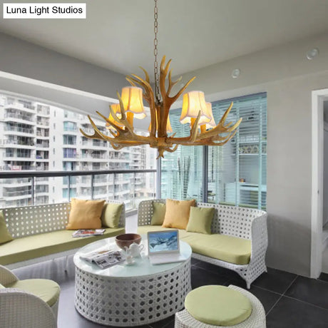 Traditional Resin Chandelier Pendant Light With Antler - Conical Shape Brown Finish 3/4/5 Bulbs