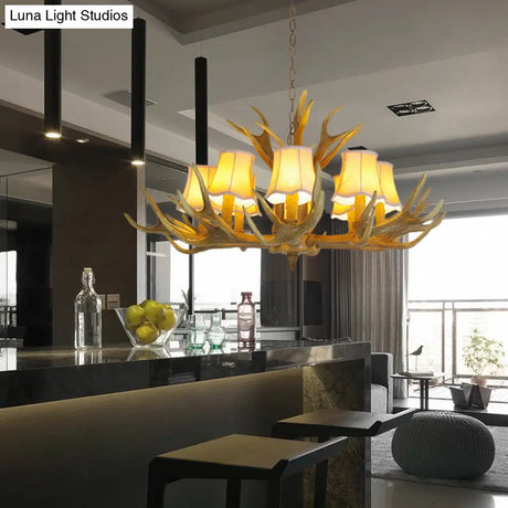 Traditional Resin Chandelier Pendant Light With Antler - Conical Shape Brown Finish 3/4/5 Bulbs