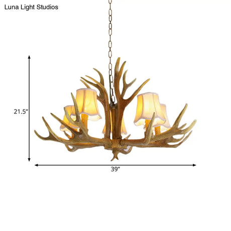 Traditional Resin Chandelier Pendant Light With Antler - Conical Shape Brown Finish 3/4/5 Bulbs