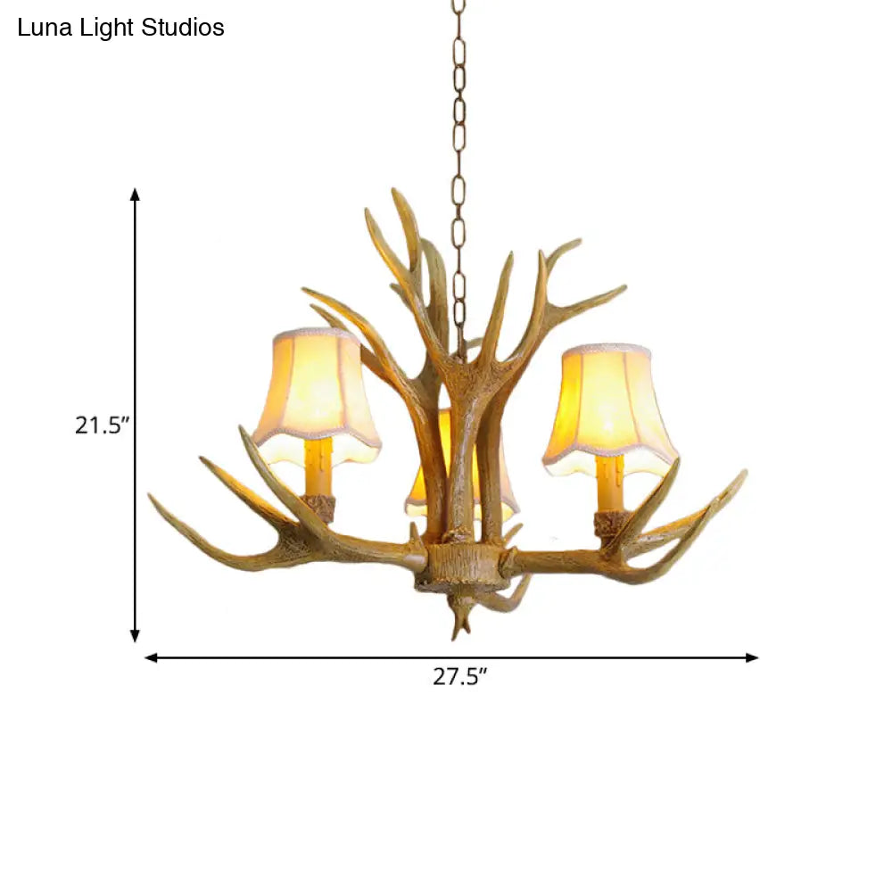 Traditional Resin Chandelier Pendant Light With Antler - Conical Shape Brown Finish 3/4/5 Bulbs