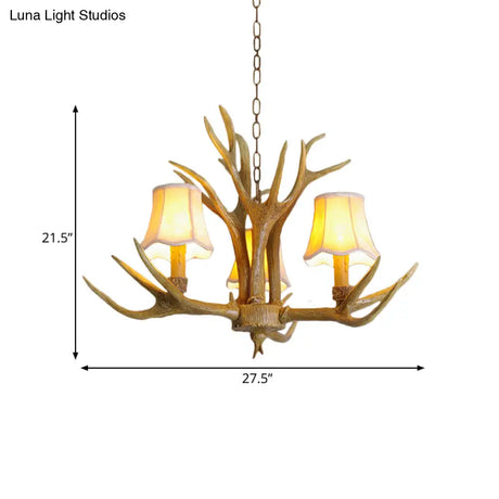 Traditional Resin Chandelier Pendant Light With Antler - Conical Shape Brown Finish 3/4/5 Bulbs