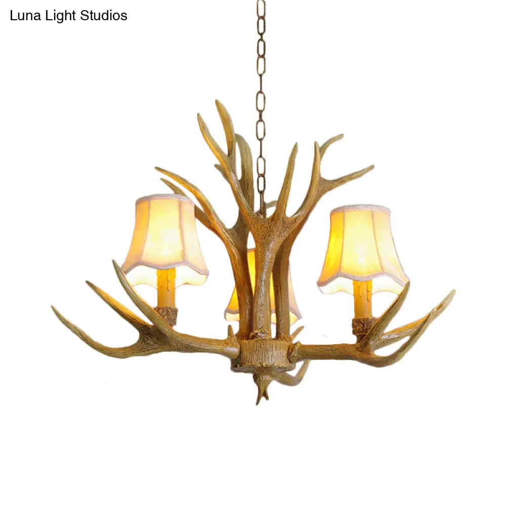 Traditional Resin Chandelier Pendant Light With Antler - Conical Shape Brown Finish 3/4/5 Bulbs