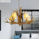 Traditional Resin Chandelier Pendant Light With Antler - Conical Shape Brown Finish 3/4/5 Bulbs
