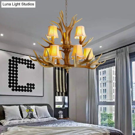 Traditional Resin Chandelier Pendant Light With Antler - Conical Shape Brown Finish 3/4/5 Bulbs