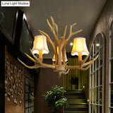 Traditional Resin Chandelier Pendant Light With Antler - Conical Shape Brown Finish 3/4/5 Bulbs