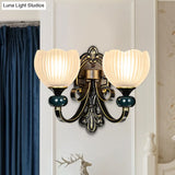 Traditional Ribbed Glass Brass Bud Wall Sconce Lighting Fixture- 1/2-Head Living Room Lamp