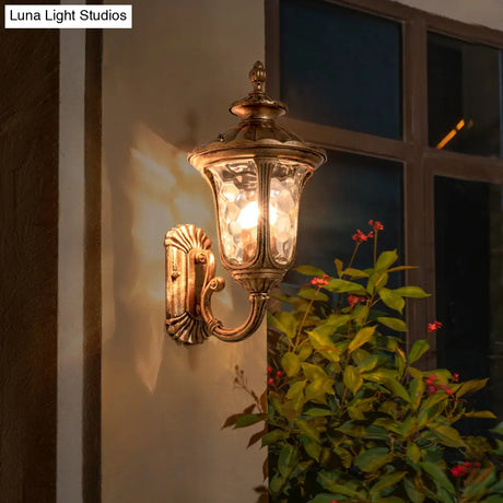Traditional Ripple Glass Outdoor Wall Light With Bronze Bell Mount - 1-Light Lighting