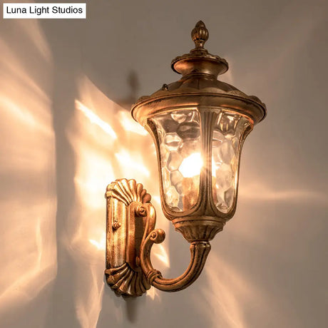 Traditional Ripple Glass Outdoor Wall Light With Bronze Bell Mount - 1-Light Lighting