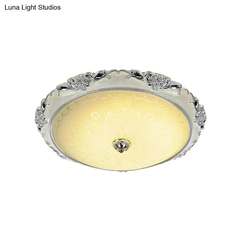 Traditional Round Glass Led Flush Light In Silver/Gold - 12’/16’/19.5’ Width