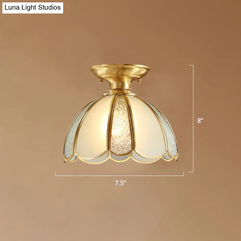 Traditional Seedy Glass Foyer Ceiling Light With Scalloped Edge Bronze / 7.5