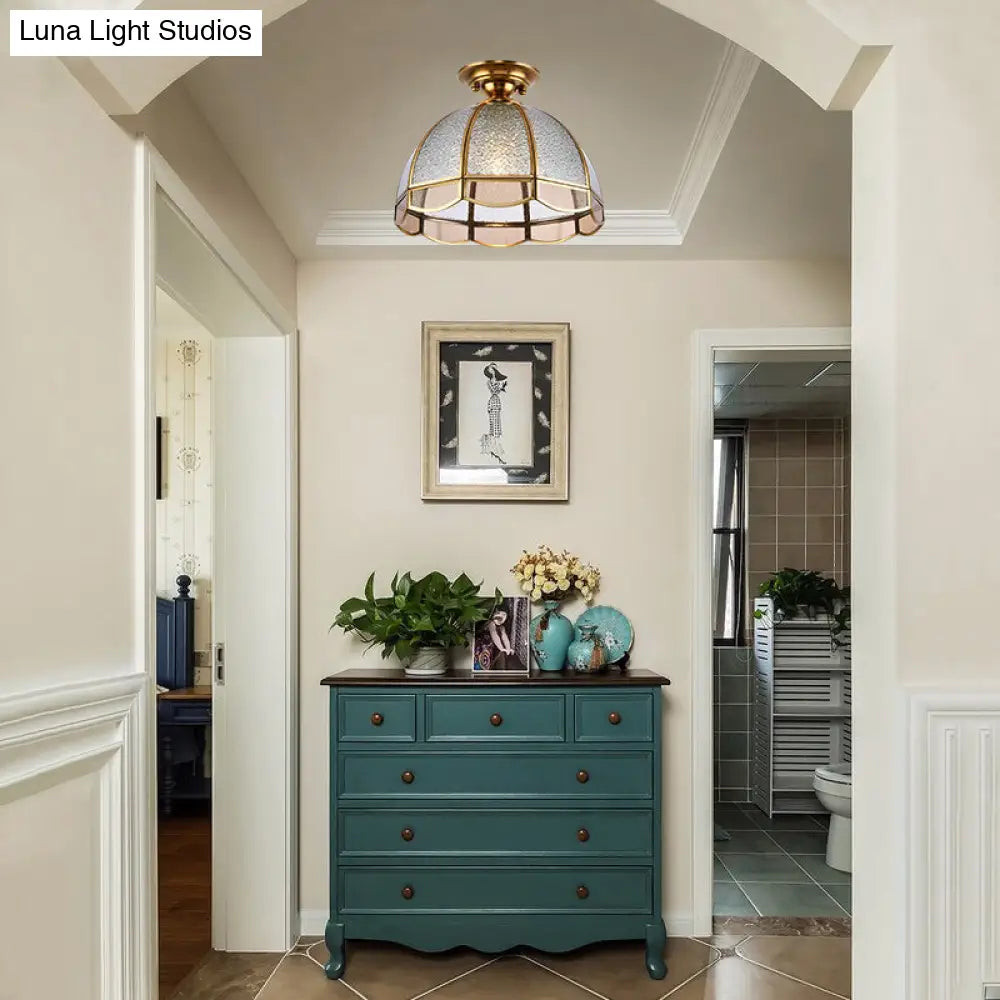 Traditional Seedy Glass Foyer Ceiling Light With Scalloped Edge