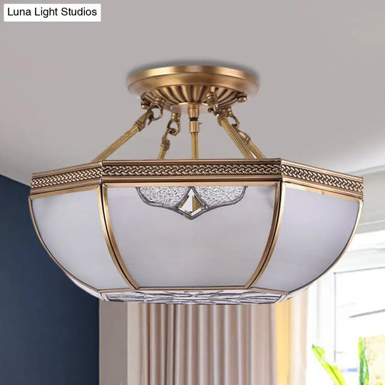 Traditional Semi Flush Brass Lamp With Milk Glass And 3 Bulbs For Living Room Ceiling