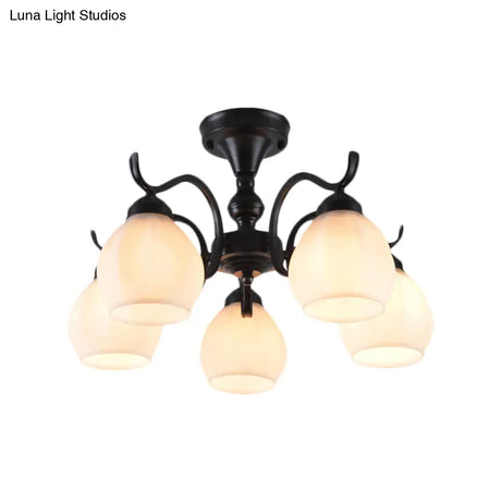 Traditional Semi Flush Ceiling Lamp In Black Bubble Shape White Glass 3/5/6 Lights - Ideal For