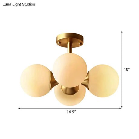 Traditional Semi-Flush Dining Room Ceiling Light With White Globe Glass Shade And Gold Finish