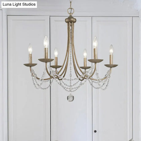 Traditional Silver Candelabra Pendant Lamp With Crystal Strand Deco - Metallic Hanging Chandelier