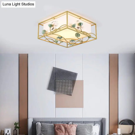 Traditional Square Fabric Flush Mount Lighting - 19.5’/23.5’ Wide 5 Lights Bedroom Ceiling