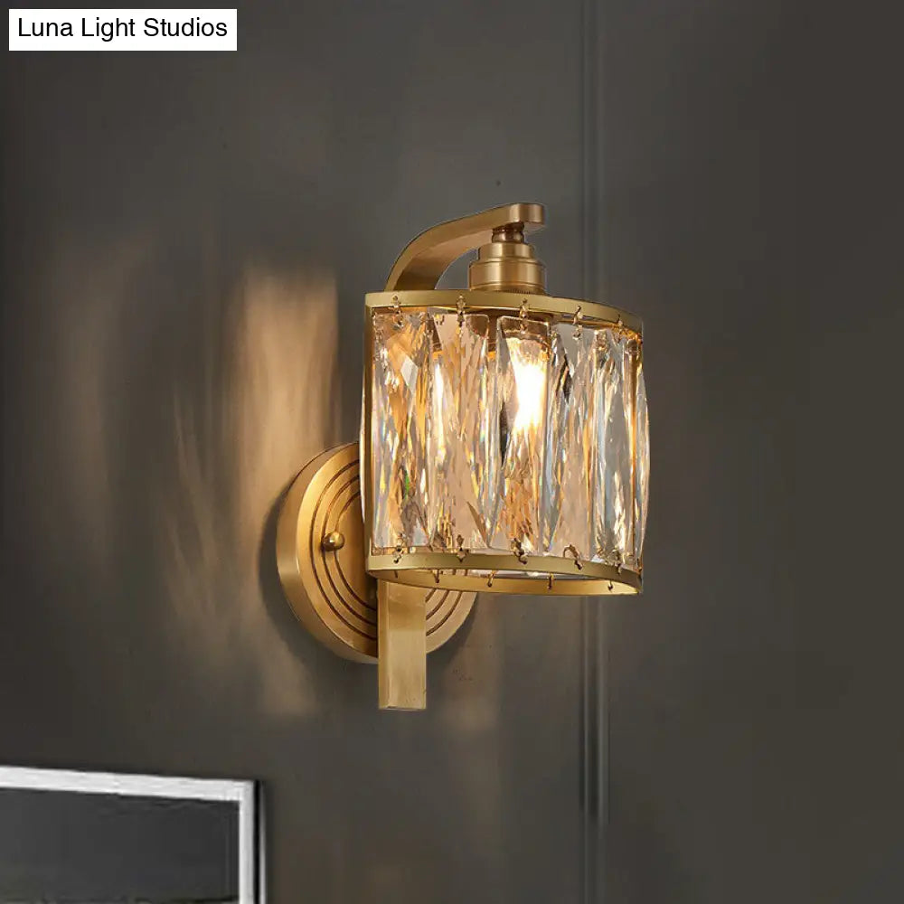 Traditional Square Wall Mount Crystal Sconce In Gold - 1 Light Lamp
