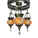 Traditional Stained Art Glass Oval Chandelier - Bedroom Ceiling Lighting (3 Heads) In