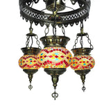Traditional Stained Art Glass Oval Chandelier - Bedroom Ceiling Lighting (3 Heads) In