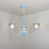 Traditional Stained Glass Foyer Pendant Light - 3-Light Conical Ceiling Chandelier With Crystal