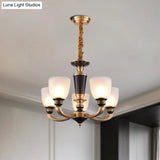 Traditional Style Brass Pendant Light With Milky Glass Empire Shade - 3/5-Bulb Suspension Ceiling