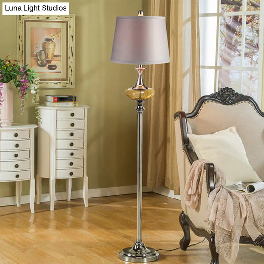 Traditional Style Conical Shade Floor Lamp White/Red Fabric 1 Head For Guest Room