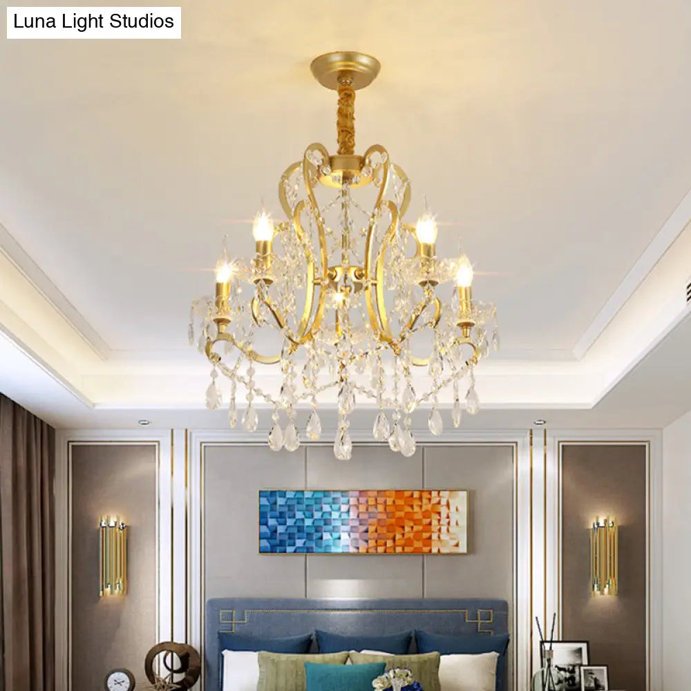 Traditional-Style Gold Crystal Chandelier - 4/6/8 Lights Living Room Hanging Light Fixture