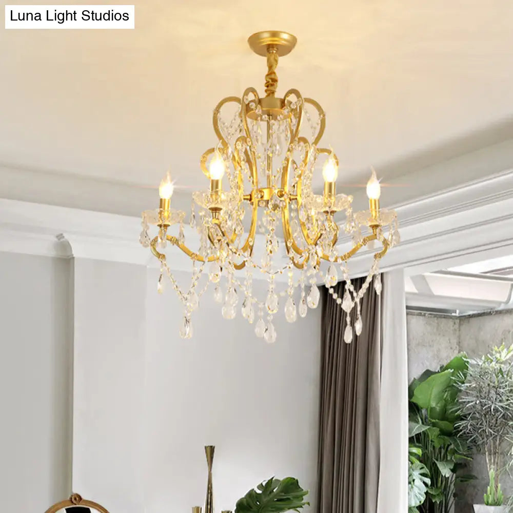 Traditional-Style Gold Crystal Chandelier - 4/6/8 Lights Living Room Hanging Light Fixture