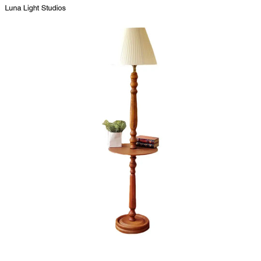 Traditional Style Wood Brown Floor Lamp With Baluster Design & Conical Fabric Shade