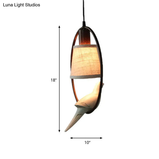 Traditional Tapered Fabric Pendant Light With Bronze Ring Frame - 1 Ceiling Hanging Fixture For