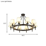 Traditional Tapered Pendant Chandelier - Fabric 3/6/8-Light Black Hanging Fixture With Wagon Wheel