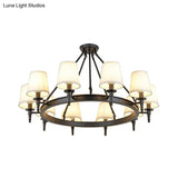 Traditional Tapered Pendant Chandelier - Fabric 3/6/8-Light Black Hanging Fixture With Wagon Wheel