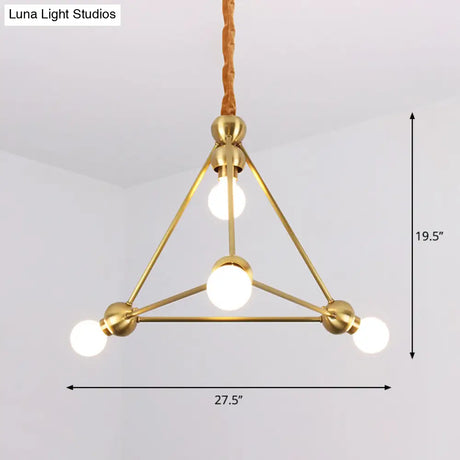 Traditional Triangle Metal Hanging Chandelier In Gold - 4-Light Ceiling Light For Dining Room