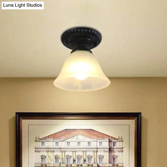 Traditional White/Amber Glass Flush Mount Ceiling Lamp For Living Room With 1 Light Cone White