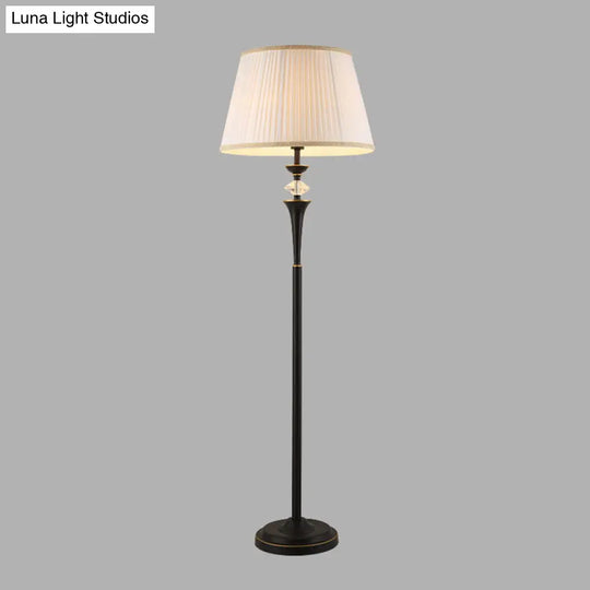 Traditional White Bucket Pleated Fabric Floor Lamp Stand Up Lighting For Living Room
