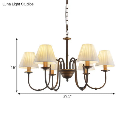 Traditional White Chandelier Light Fixture With Fabric Scroll Pendant For Living Room - 3/6 Lights