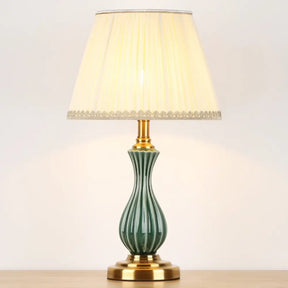 Traditional White Fabric Table Lamp With Ceramic Urn-Shaped Base - Bedroom Nightstand Lighting / C